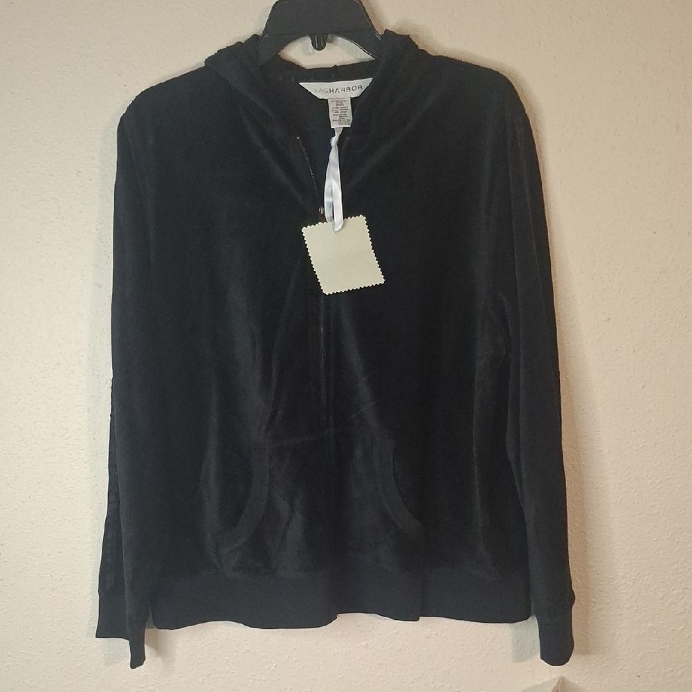 Sag Harbor Black Velour Jacket size XL NWT